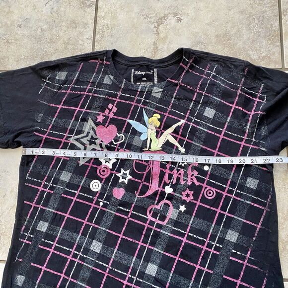DISNEY STORE TINKERBELLE BLACK PLAID ORGANIC COTTON GLITTER T-SHIRT - SIZE XXL - Picture 4 of 7
